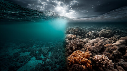 Obraz premium Split Scene of Coral Health