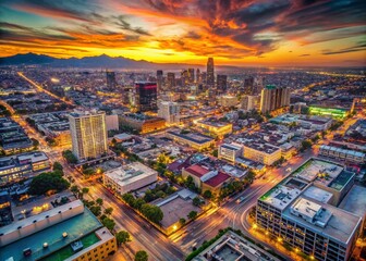 Aerial View of Koreatown Los Angeles, California - Vibrant Cityscape at Sunset