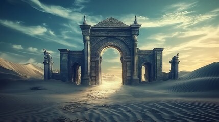 Fototapeta premium Ancient desert archway at sunrise