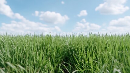 Obraz premium Lush green grass field under a clear blue sky