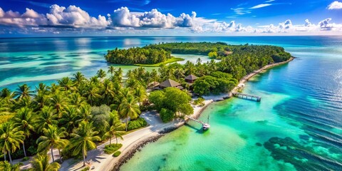 Aerial View of Lush Vacation Isle Park, Tropical Island Paradise