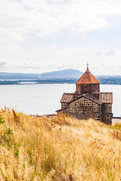 Western Asia, Eurasia, South Caucasus, Republic of Armenia. Sevan. The church of Surp Astvatsatsin at the Sevanavank Monastery complex on Lake Sevan.