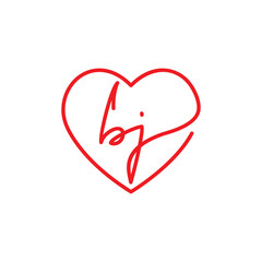 Heart and lowercase Letter BJ Logo Design 001