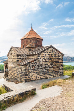 Western Asia, Eurasia, South Caucasus, Republic of Armenia. Sevan. The church of Surp Astvatsatsin at the Sevanavank Monastery complex on Lake Sevan.