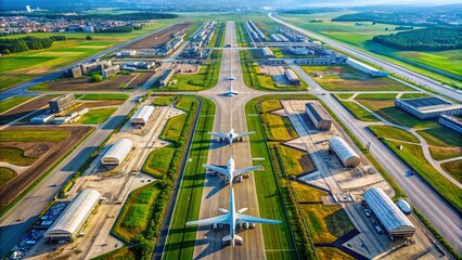 Aerial View of Pearson International Airport, Runway and Airplanes