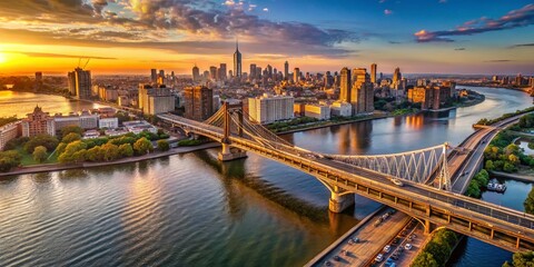 Fototapeta premium Aerial View of Queens Bridge at Sunset, Stunning Cityscape Drone Shot