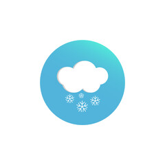 Snow cloud icon. Frozen vector illustration. White flake symbol. Blue round background.