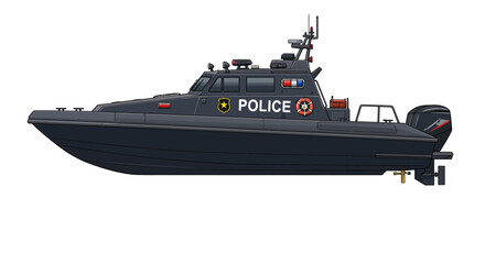 Police Boat Modern Patrol Ship Cartoon Toy No Background Vector Transparent	
