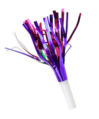 Purple pink noise maker party favor blower horn isolated cutout on transparent