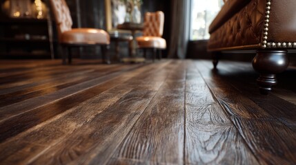 Dark wood flooring closeup in cozy living room