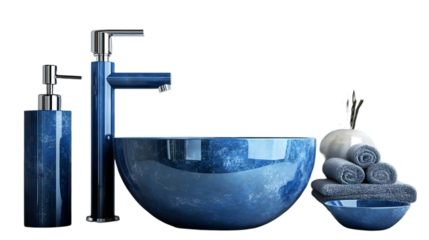 Blue Bathroom Fixtures Illustration Isolated on Transparent Background