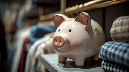 Obraz premium Piggy bank in clothing store interior
