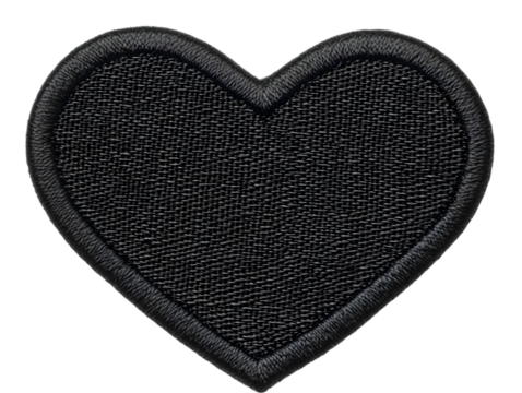 Black Textured Heart Patch on Transparent Background Symbol of Love