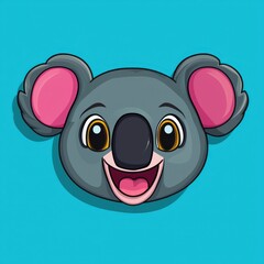 Fototapeta premium Cartoon koala face with cheerful expression on teal background