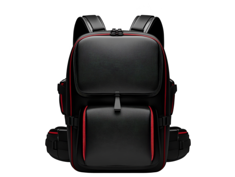 Black Backpack Isolated Transparent Background Modern Design Equipment