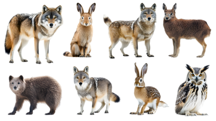 A collection of woodland animals rabbit and fox on white background 