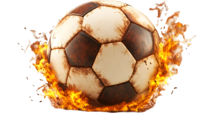 Burning Soccer Ball Illustration Against Transparent Isolated Background