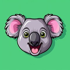 Fototapeta premium Cartoon illustration of a smiling koala with yellow eyes and pink ears