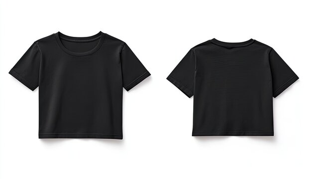 Black cropped t-shirt mockup, front and back view.