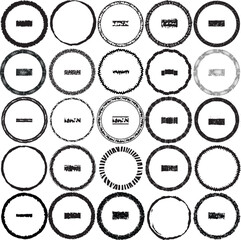 Collection of Round Rough, Distressed, Decorative Border Frames with Clear Background. Ideal for vintage label designs.