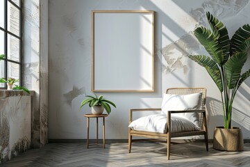 Modern Minimalist Living Room Interior with Empty Frame