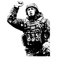 Black and White Ukraine Army Art Ilustration, Offering motivation to a fellow team member