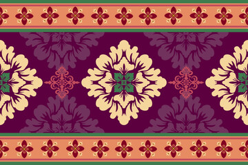 Damask floral pattern border. Motifs Ikat floral ethnic oriental pattern traditional.Aztec style abstract vector illustration.design for texture, fabric, scarf,background,carpet,rug