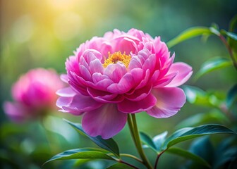 Blooming Peony Close-Up, Miniature Tilt-Shift Photography