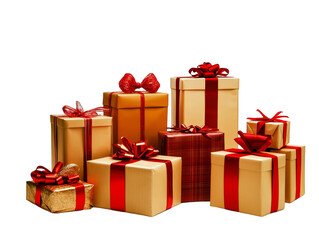 Fototapeta premium Collection Of Gift Boxes With Red Ribbons Isolated Transparent Background