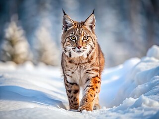 Fototapeta premium Bobcat Winter Wonderland: Snow Prints in Fresh Powder