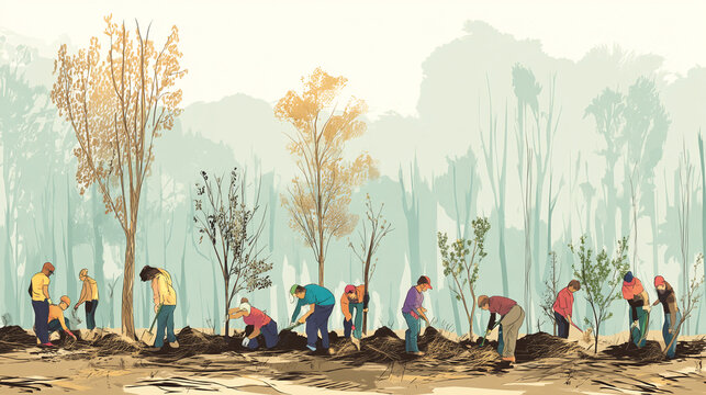Planting trees reforestation project volunteers restoration ecology environment conservation effort project forest 100