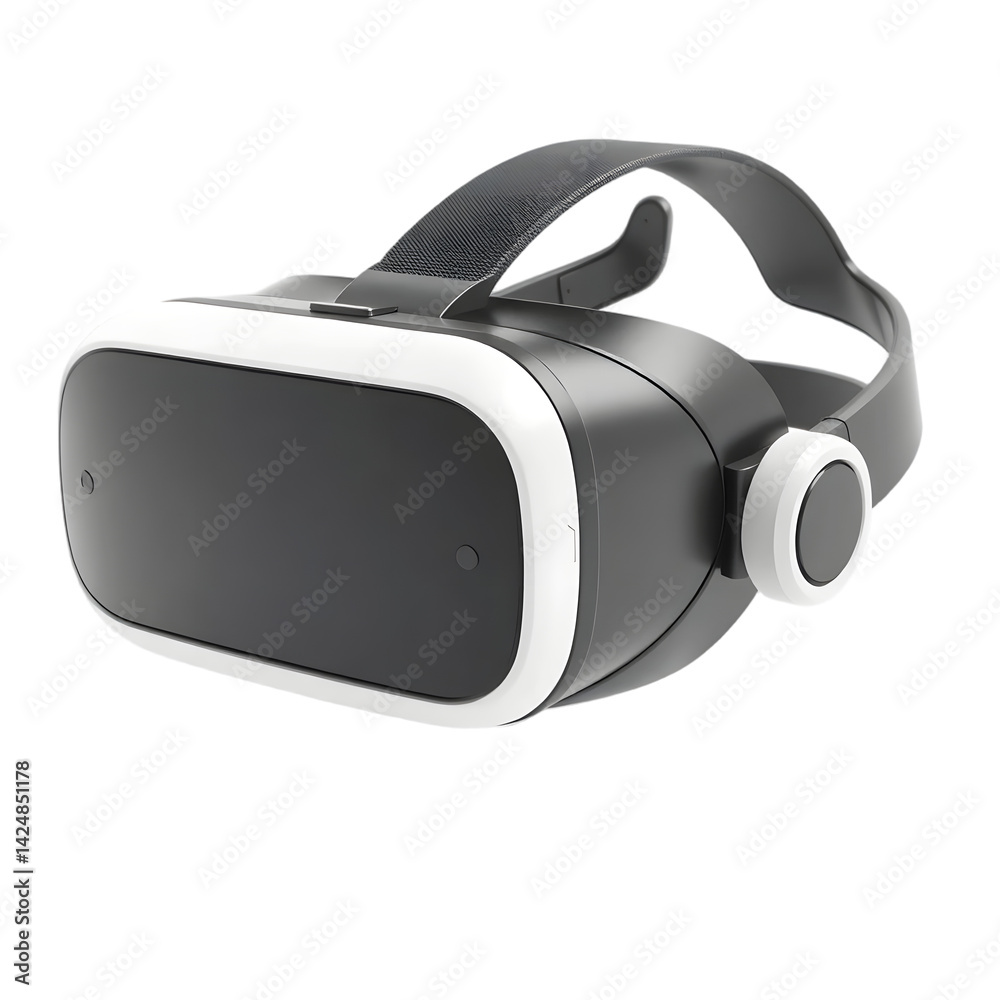 Poster High-tech Vr Headset 3d Model, Virtual Reality Device. Futuristic Technology For Immersive Experiences, Gaming And Simulations. Isolated On A Clean White Background. No Shadows, Ready To Use.