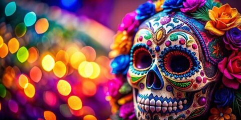 Fototapeta premium Calavera Catrina Sugar Skull Macro Photography: Day of the Dead Festive Details