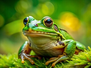 Obraz premium Charming Green Frog Portrait, Amphibian Close-Up, Nature Wildlife Photography