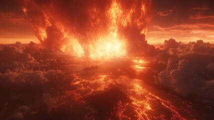 Fiery Inferno: A Volcanic Eruption from Above