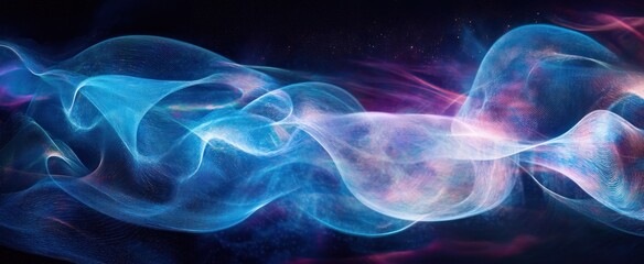 Fototapeta premium Abstract Blue and Purple Light Waves in a Dark Starry Sky