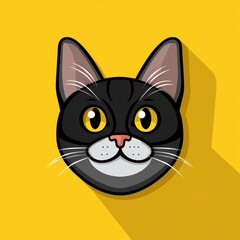 Fototapeta premium Close-up illustration of a dark gray cat with large yellow eyes and pink nose