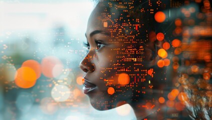 A Woman's Face with a Cityscape Overlay