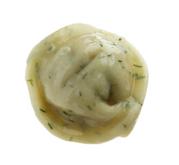 One delicious dumpling with spices isolated on white