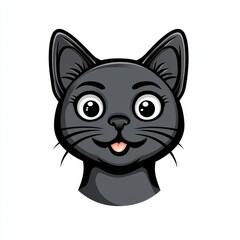 Obraz premium Cartoon illustration of a smiling cat with dark gray fur and large white eyes