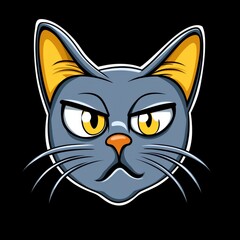 Obraz premium Illustration of a gray cat with yellow ears and an intense expression