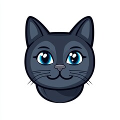 Obraz premium Cartoon illustration of a smiling gray cat with bright blue eyes and pink nose