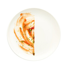 One dirty plate isolated on white, top view