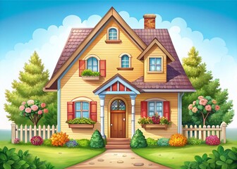 Cozy Home Clipart:  Cute House Illustration with Blank Space for Text