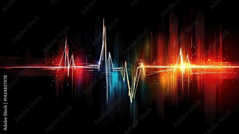 Poster Abstract Expression of Heartbeat Line Merging With Running Path at Sunset, Showcasing Vibrant Colors and Energy of Movement