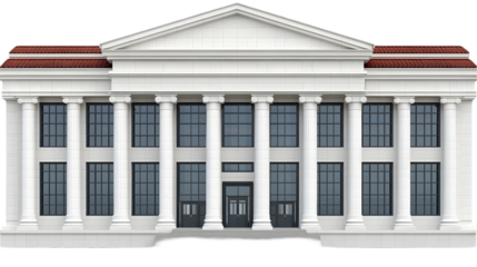 Detailed Illustration of Classical White Building with Columns Isolated
