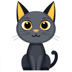 Obraz premium Cartoon illustration of a gray cat with yellow ears and a smiling expression