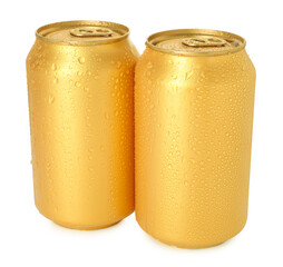 Two wet tin cans isolated on white