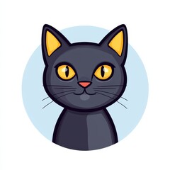 Obraz premium Illustration of a dark gray cat with bright yellow eyes and a light blue background