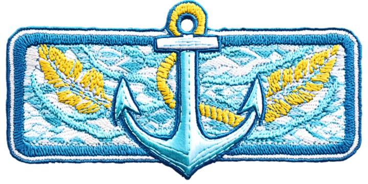 Detailed Marine Emblem Illustration of Blue Anchor with Wheat and Laurel Design